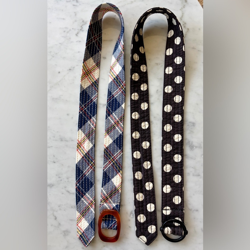J Crew set of 2 fabric belts, plaid & polka dots, adjustable, S/M - Picture 4 of 10